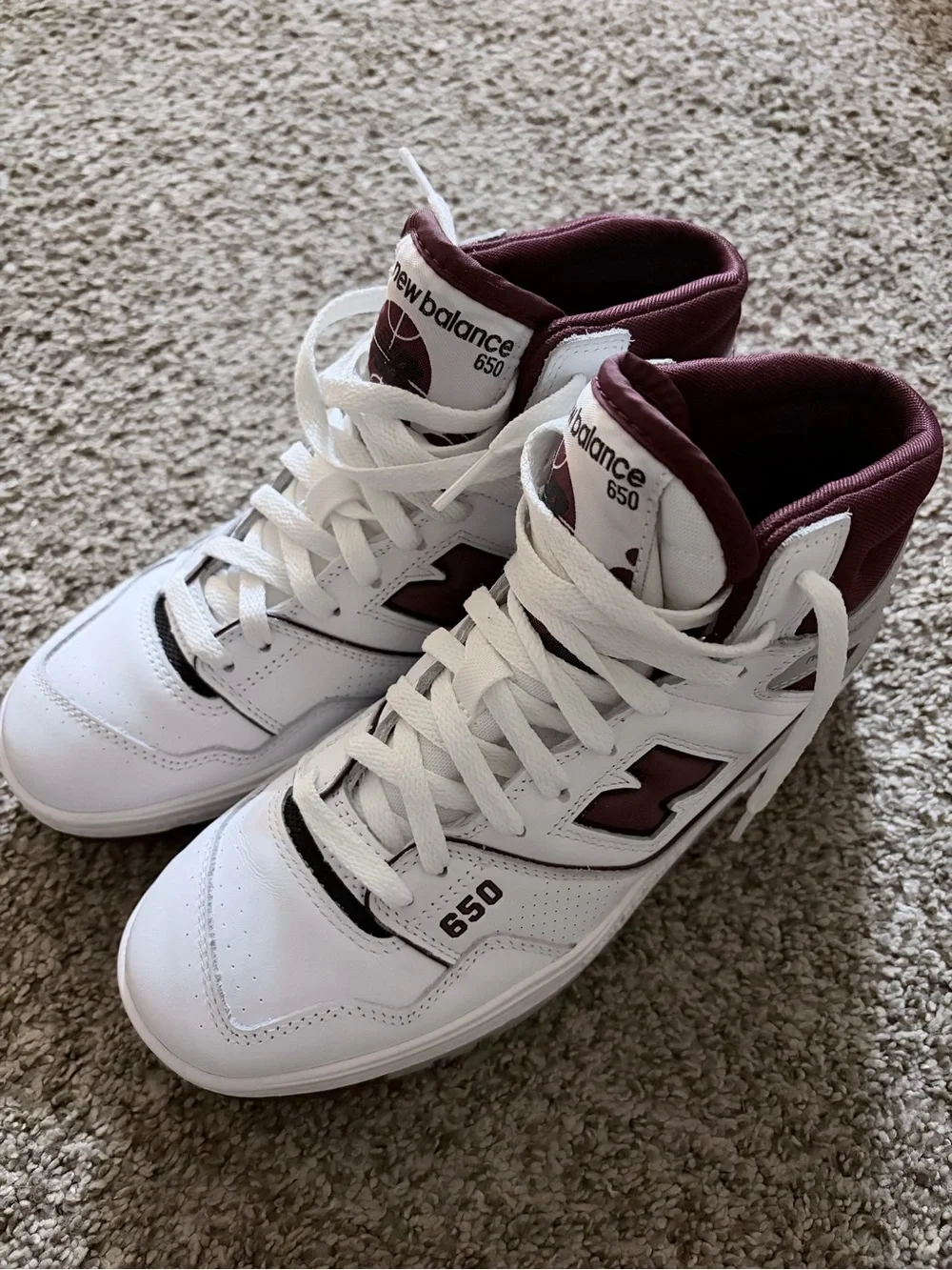 New Balance Men's 650 High-Top Sneakers in White and Burgundy